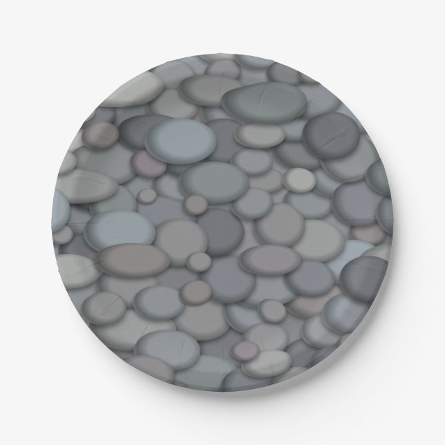 Colorful River Rock Pebbles Art Paper Plates (Front)