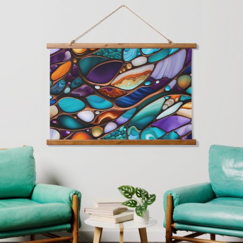 Colorful River Rock Pebbles in Stained Glass Look Hanging Tapestry