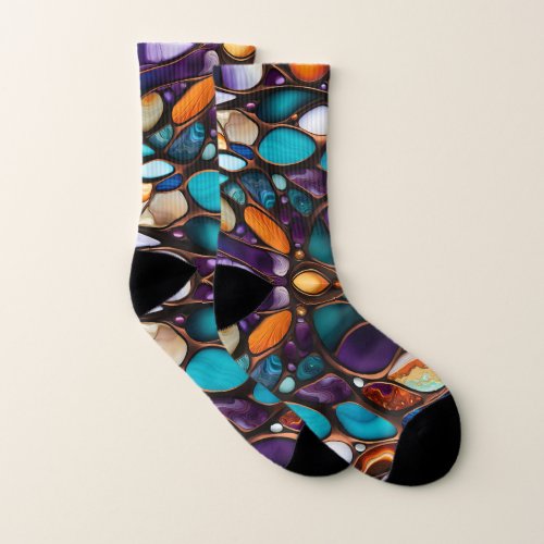 Colorful River Rock Pebbles in Stained Glass Look Socks