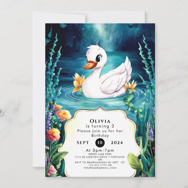 Colorful River Swan Birthday Invitation (Front)