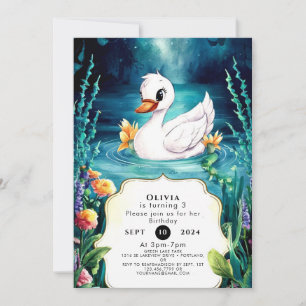 Colorful River Swan Birthday Invitation