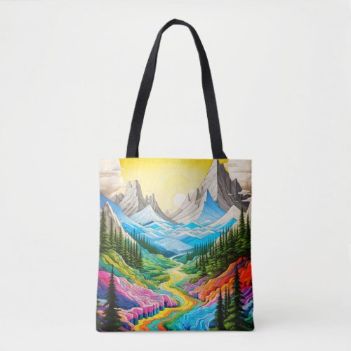Colorful River Valley Illustration Tote Bag