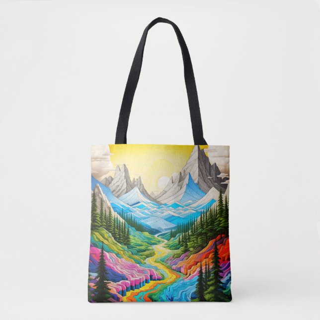 Colorful River Valley Illustration Tote Bag (Front)