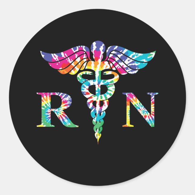 Colorful RN Registered Nurse Tie Dye  Classic Round Sticker (Front)