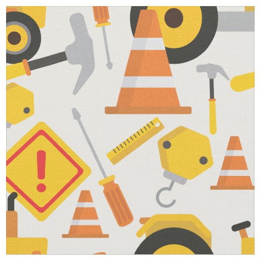 Colorful Road Construction Yellow Orange Child's Fabric
