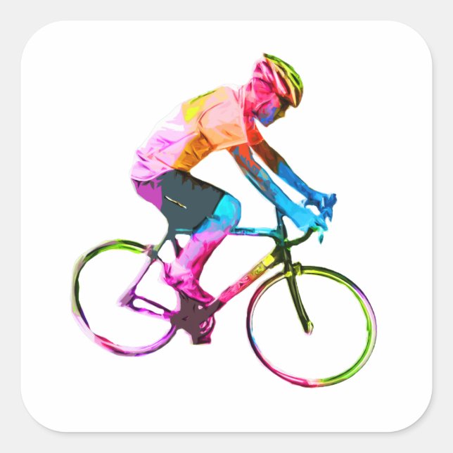 Colorful Road Cyclist Square Sticker (Front)