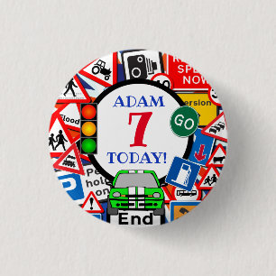 Colorful Road Sign Collage Custom Kid's Age Button