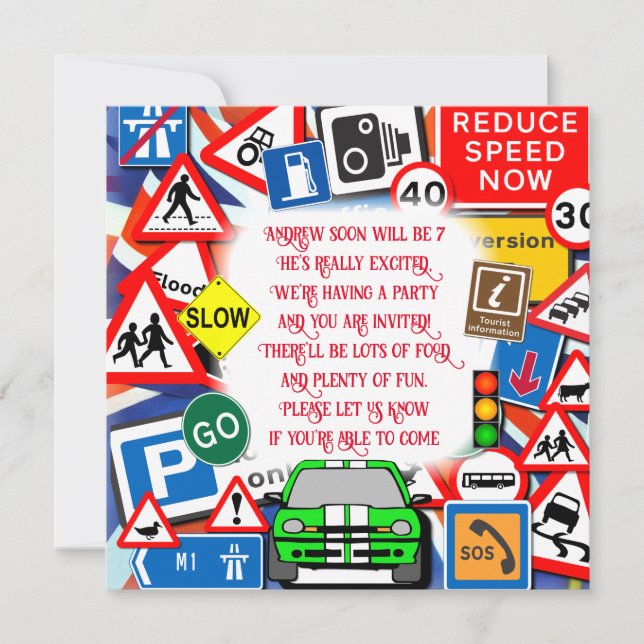 Colorful Road Signs, Birthday Party Invitation (Front)