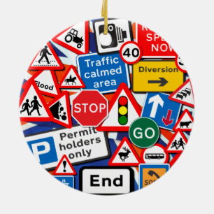 Colorful Road Signs Ceramic Ornament