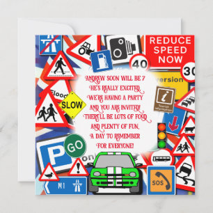 Colorful Road Signs, Kids Birthday Party Invitat Invitation