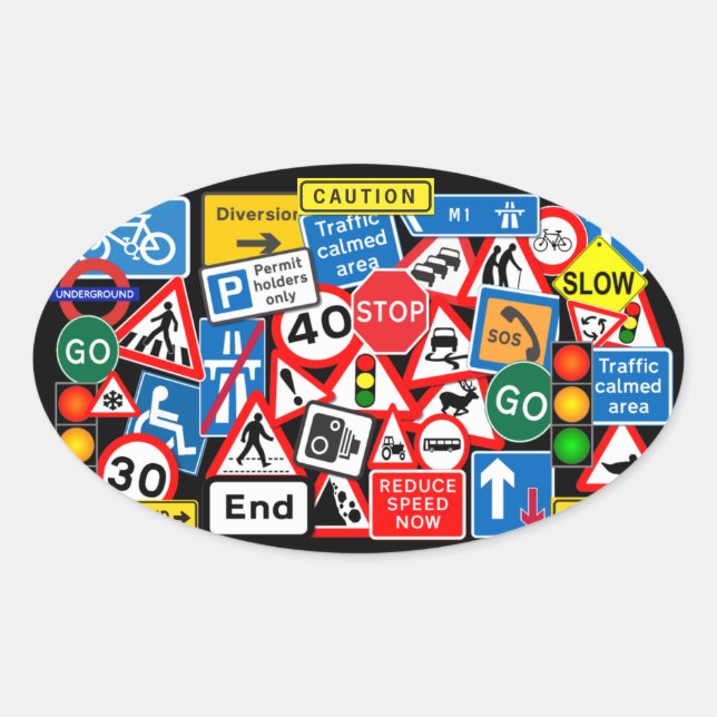 Colorful Road Signs Oval Sticker (Front)