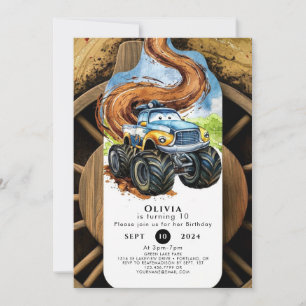 Colorful Road Wheels Monster Truck Birthday Invitation