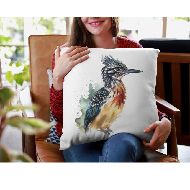 Colorful Roadrunner in watercolor Throw Pillow (Creator Uploaded)