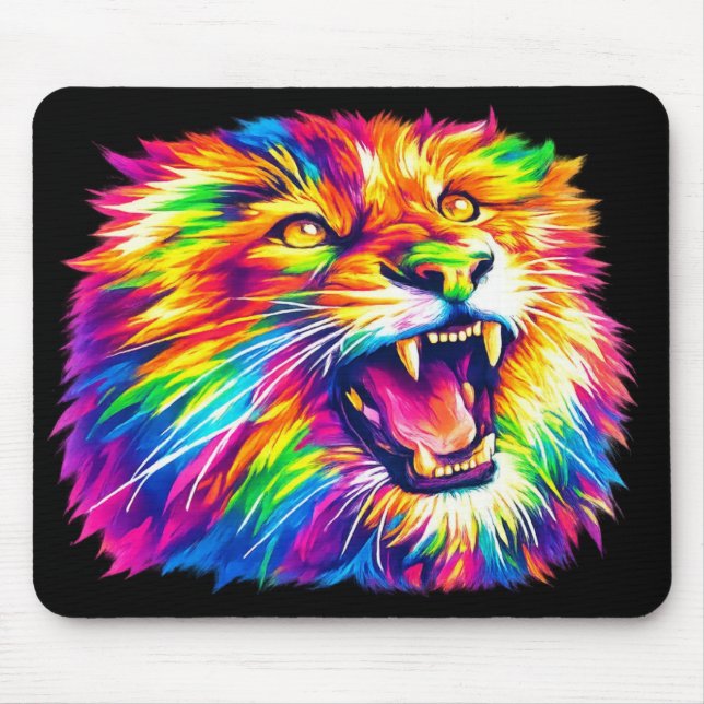 Colorful Roaring Lion Mouse Pad (Front)