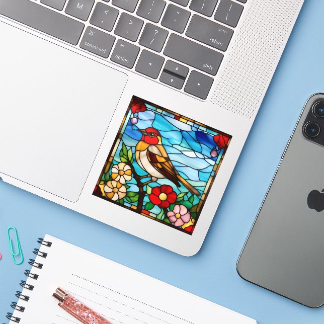 Colorful Robin Sticker (Laptop w/ iPhone)