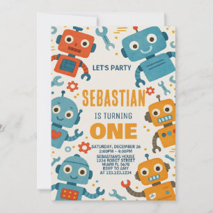 Colorful Robot Birthday Invitation for Kids