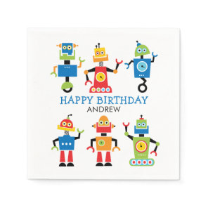 Colorful Robot Birthday Party Napkin