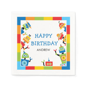Colorful Robot Birthday Party Napkin