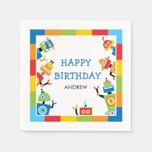 Colorful Robot Birthday Party Napkin