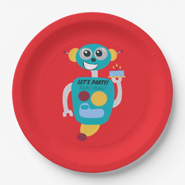 Colorful Robot Boys Birthday  Paper Plates (Front)