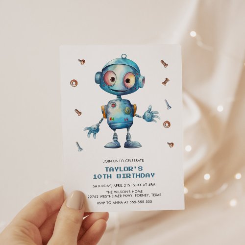 Colorful Robot Boys Birthday Party Invitation