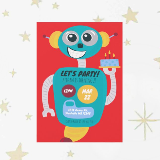 Colorful Robot Boys Second Birthday Invitation (Creator Uploaded)