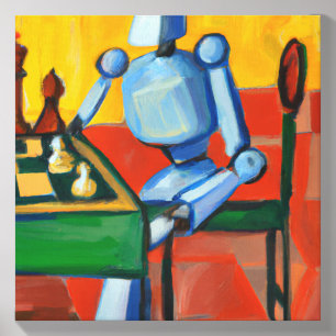 COLORFUL ROBOT CHESS MATCH FRIENDLY CHESS PLAYER CANVAS PHOTO TILE
