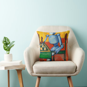 COLORFUL ROBOT CHESS MATCH FRIENDLY CHESS PLAYER THROW PILLOW