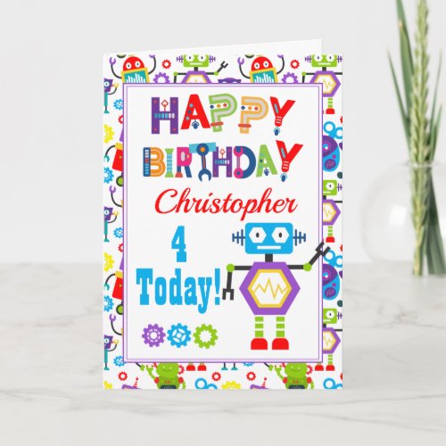 Colorful Robot Happy Birthday Card
