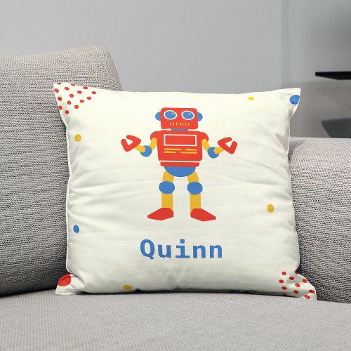 Colorful Robot Kids Throw Pillow
