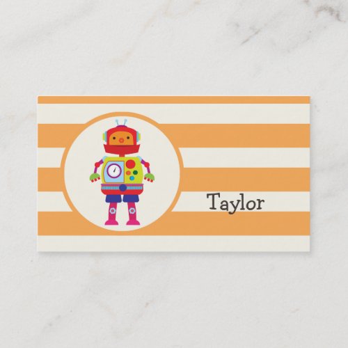 Colorful Robot on Orange Stripes Business Card