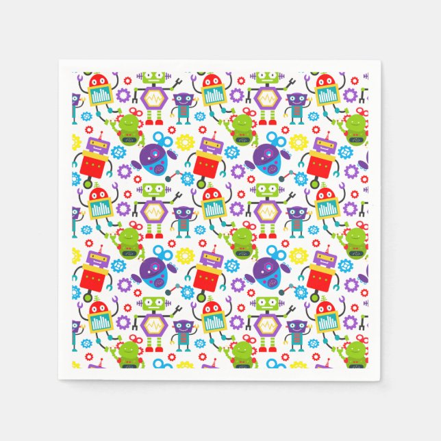 Colorful Robot Party Napkins (Front)
