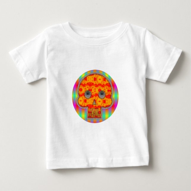 Colorful Robot Skull On Rainbow Background Baby T-Shirt (Front)