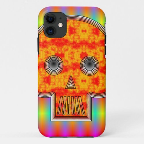Colorful Robot Skull On Rainbow Background iPhone 11 Case