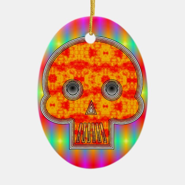 Colorful Robot Skull On Rainbow Background Ceramic Ornament (Front)
