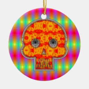 Colorful Robot Skull On Rainbow Background Ceramic Ornament