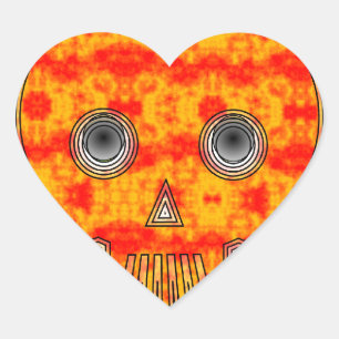 Colorful Robot Skull On Rainbow Background Heart Sticker