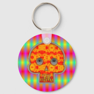 Colorful Robot Skull On Rainbow Background Keychain