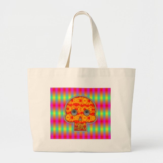 Colorful Robot Skull On Rainbow Background Large Tote Bag (Front)