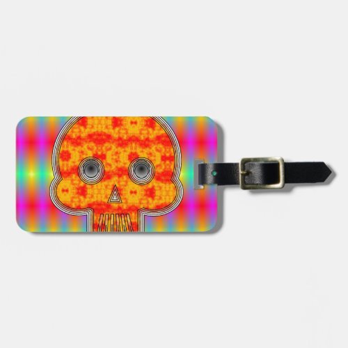 Colorful Robot Skull On Rainbow Background Luggage Tag