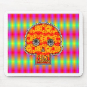 Colorful Robot Skull On Rainbow Background Mouse Pad