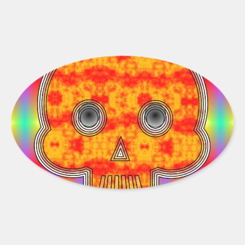 Colorful Robot Skull On Rainbow Background Oval Sticker