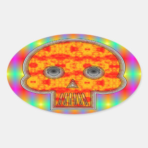 Colorful Robot Skull On Rainbow Background Oval Sticker