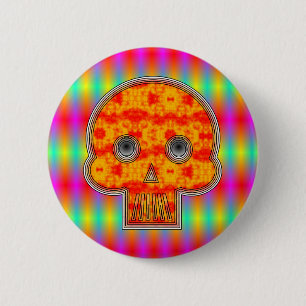 Colorful Robot Skull On Rainbow Background Pinback Button