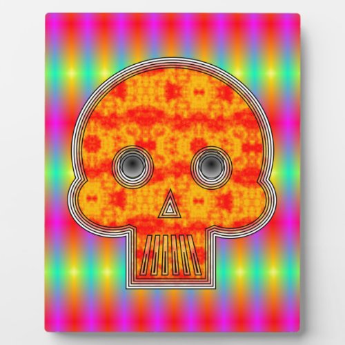 Colorful Robot Skull On Rainbow Background Plaque