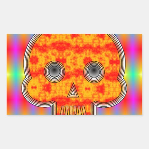 Colorful Robot Skull On Rainbow Background Rectangular Sticker
