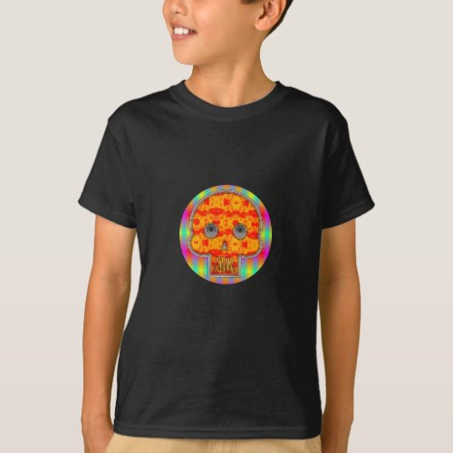 Colorful Robot Skull On Rainbow Background T_Shirt