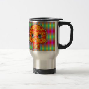 Colorful Robot Skull On Rainbow Background Travel Mug