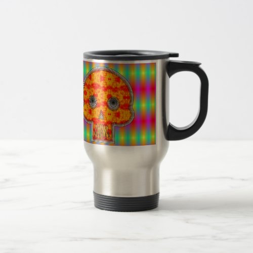 Colorful Robot Skull On Rainbow Background Travel Mug