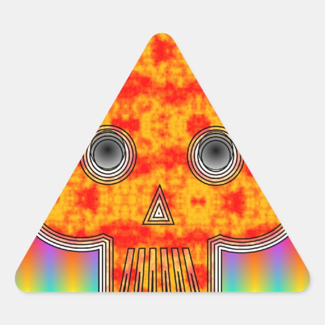 Colorful Robot Skull On Rainbow Background Triangle Sticker (Front)